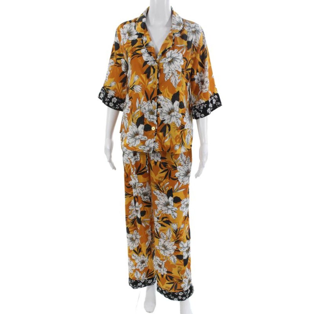 Room Service Womens Button Up Pajama Set Floral 3/4 Sleeve Size S
